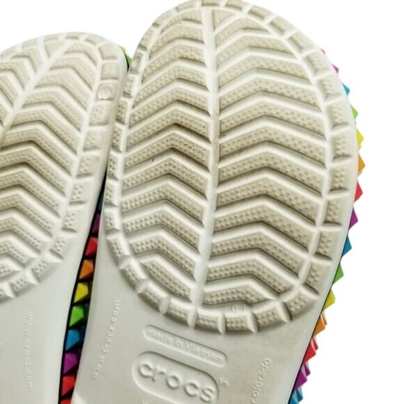 White Crocs Classic Clogs Rainbow Pyramid Studs Along Soles Unisex Size W11/M9 - Picture 8 of 15